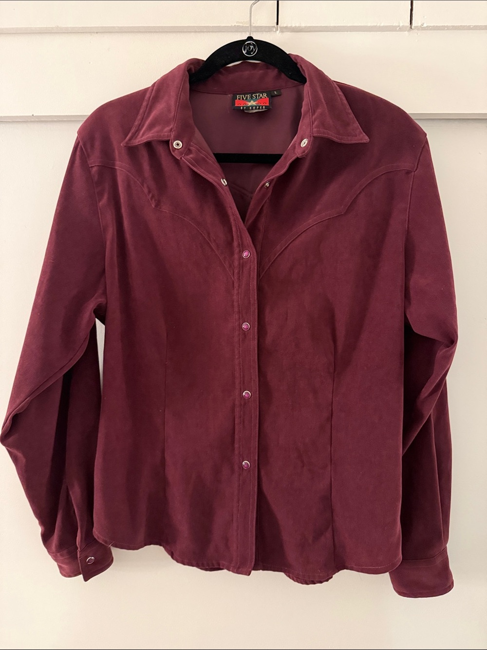 Five Star Reddish Purple Suede-Look Button Down Women's Shirt